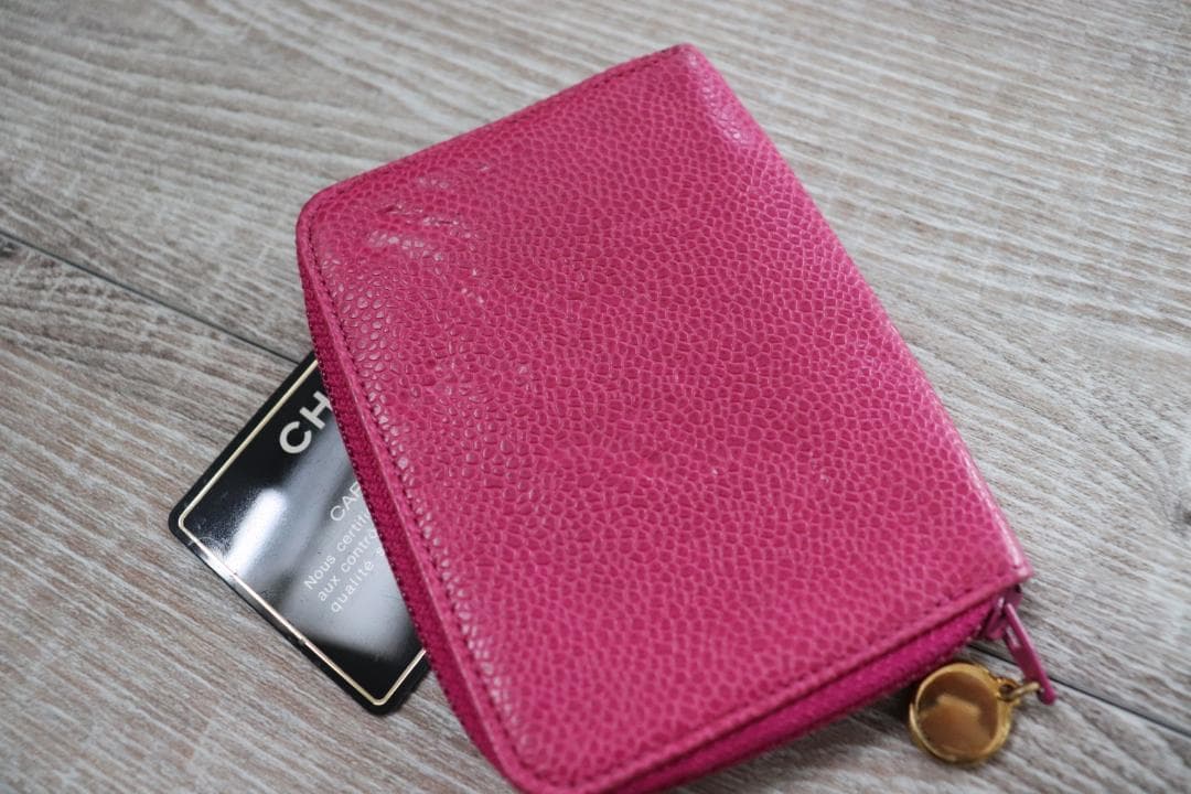 【正規品】美✨ビンテージCHANELキャビアスキン⭐︎ラウンドファスナーキーケース