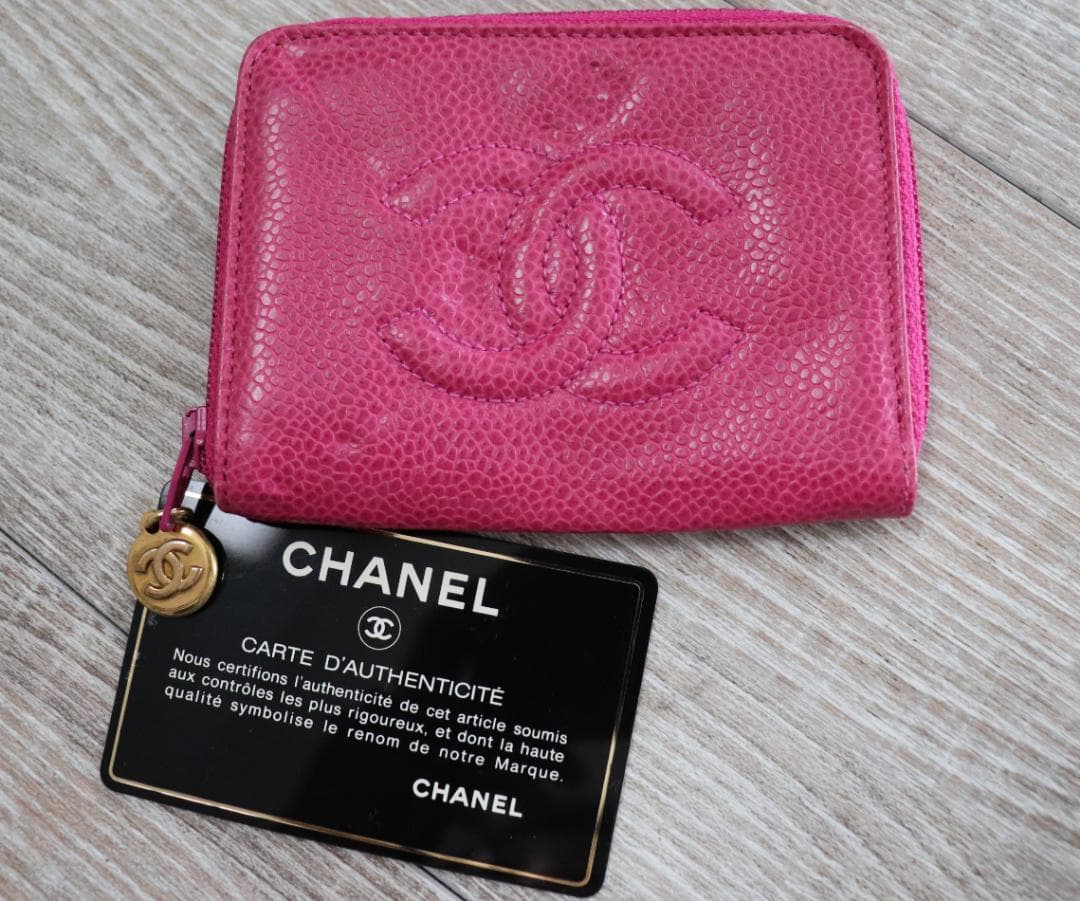 【正規品】美✨ビンテージCHANELキャビアスキン⭐︎ラウンドファスナーキーケース