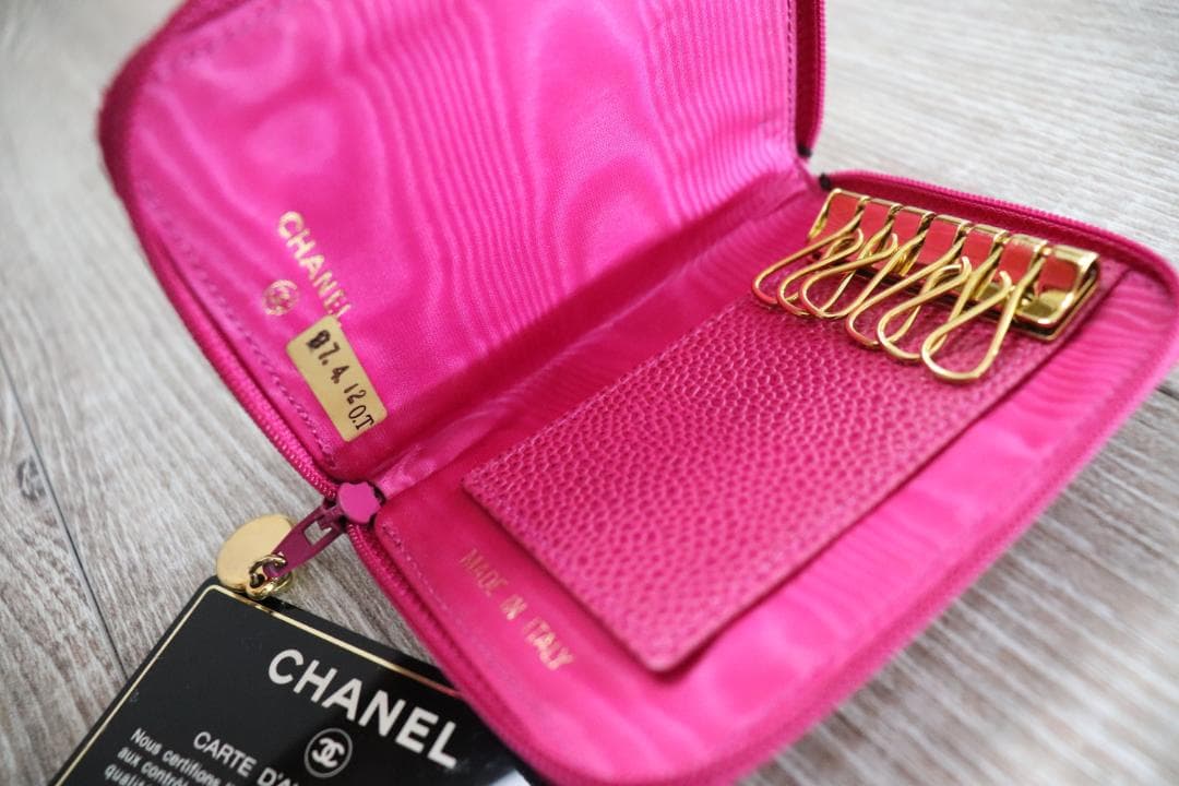 【正規品】美✨ビンテージCHANELキャビアスキン⭐︎ラウンドファスナーキーケース