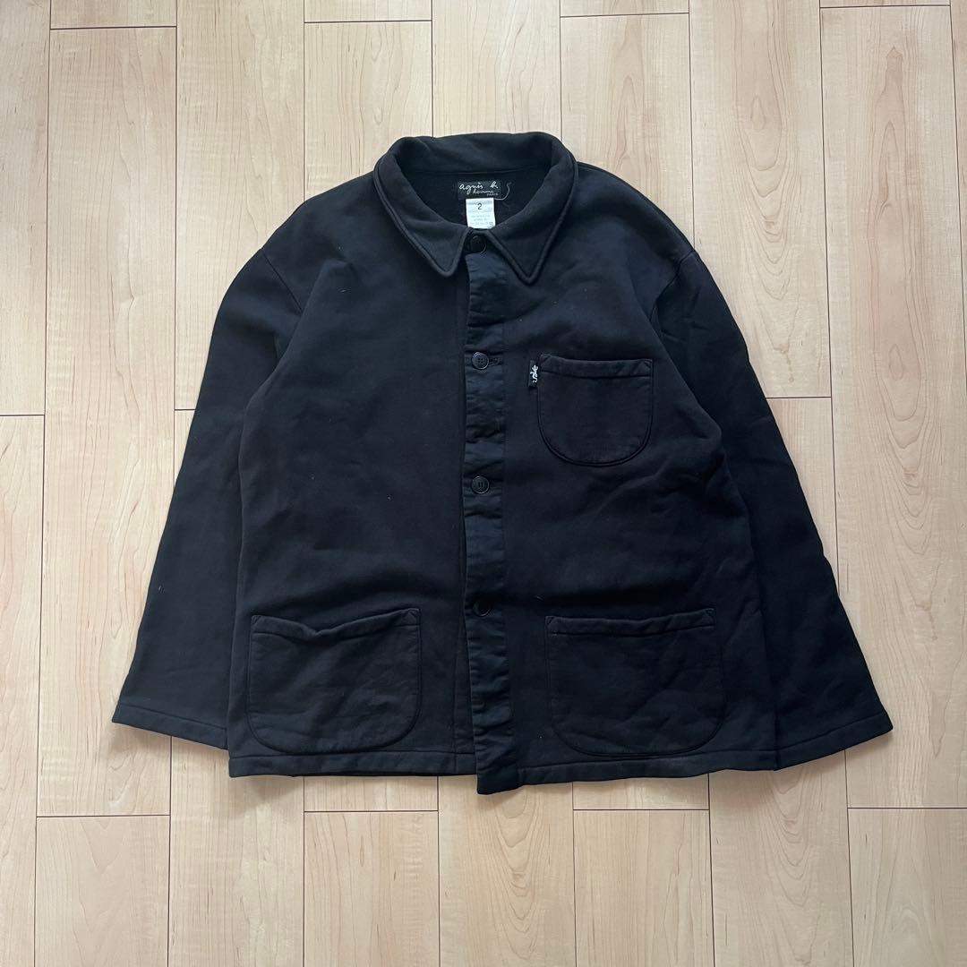 90s agnes b homme スウェットカバーオール ブラックモールスキン