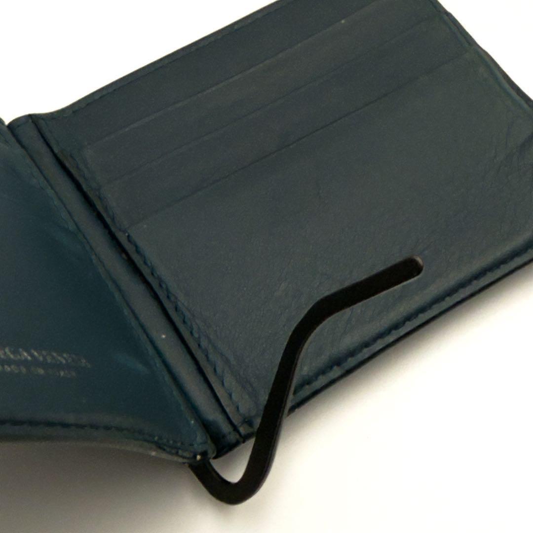 ボッテガヴェネタ【極美品】ブルーイントレチャートマネークリップ２つ折り財布