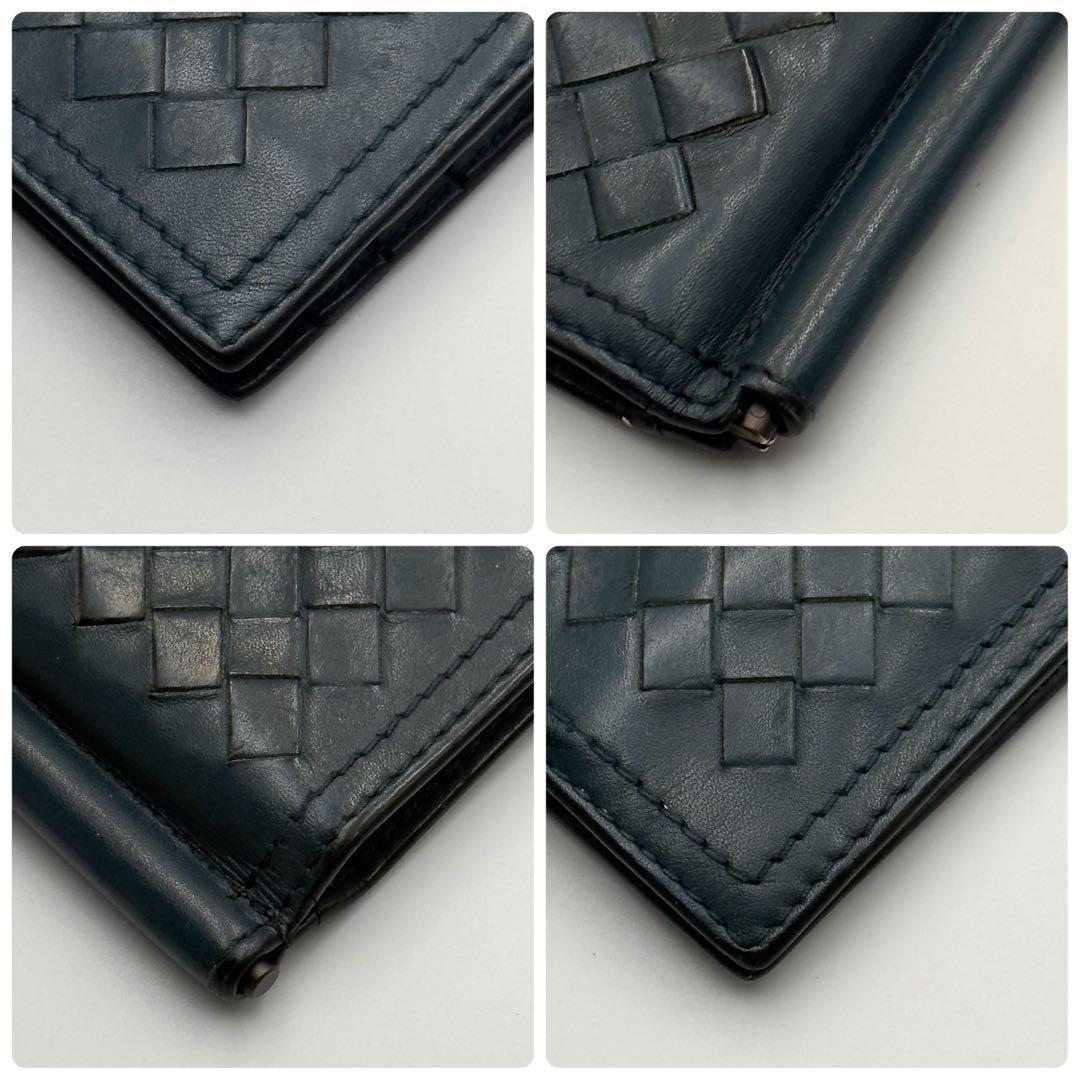 ボッテガヴェネタ【極美品】ブルーイントレチャートマネークリップ２つ折り財布