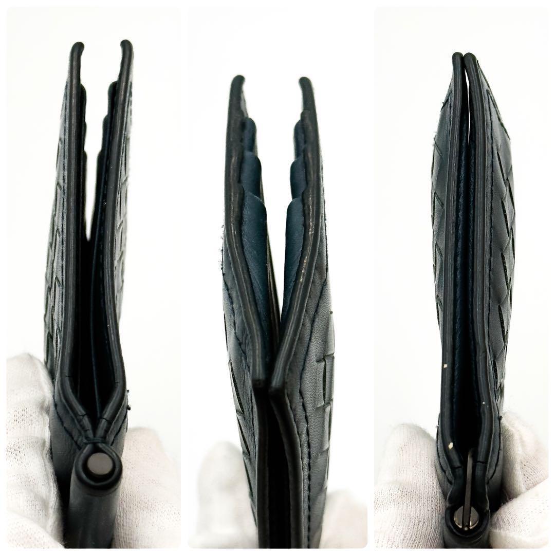 ボッテガヴェネタ【極美品】ブルーイントレチャートマネークリップ２つ折り財布