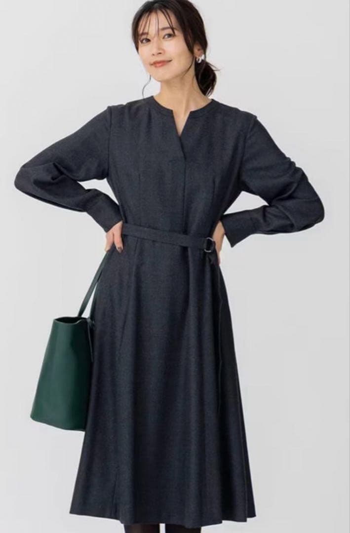 美品　23区　ウールジョーゼット フィットアンドフレア ワンピース　L 40