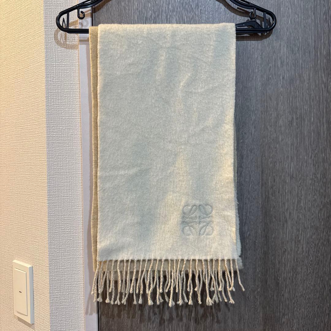 LOEWE マフラー　バイカラー ホワイト/ベージュ