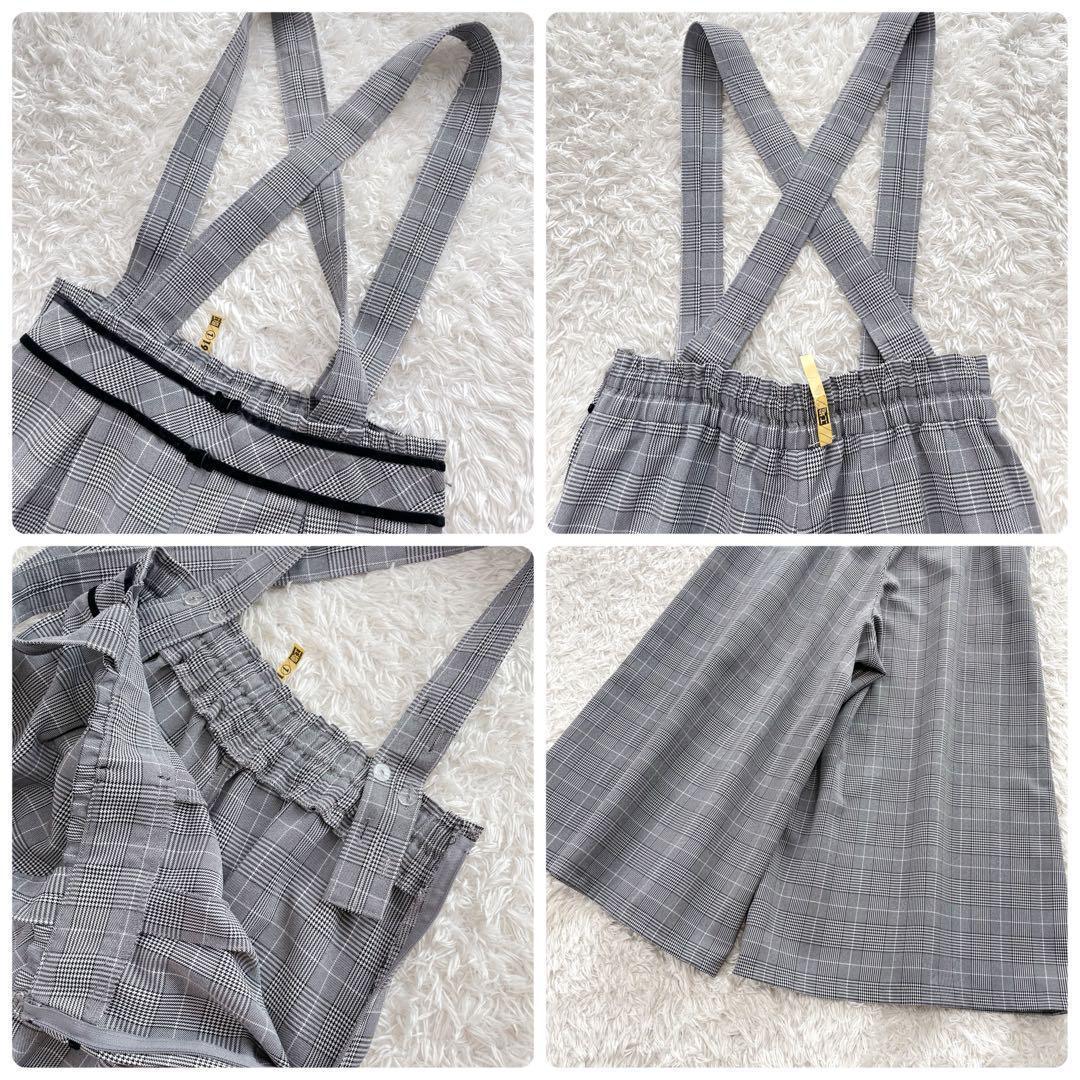 美品✨エルアンノアール　グレンチェックサスペンダーワイドパンツスーツ 160