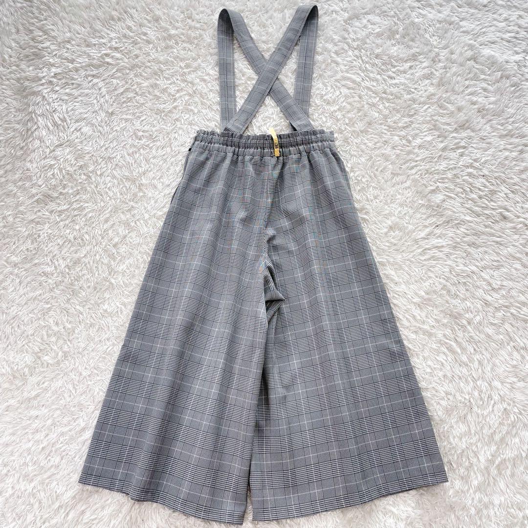 美品✨エルアンノアール　グレンチェックサスペンダーワイドパンツスーツ 160