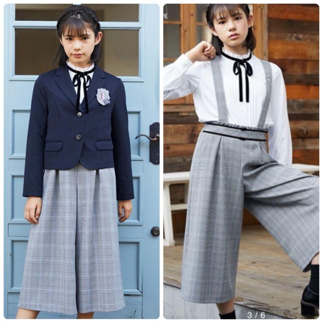 美品✨エルアンノアール　グレンチェックサスペンダーワイドパンツスーツ 160