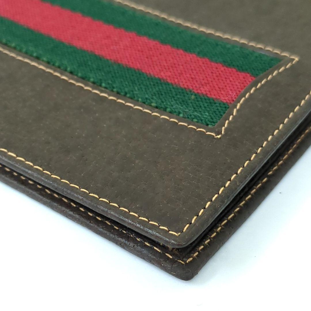 オールド GUCCI グッチ シェリーライン レザー折り財布 ブラウンイタリア製