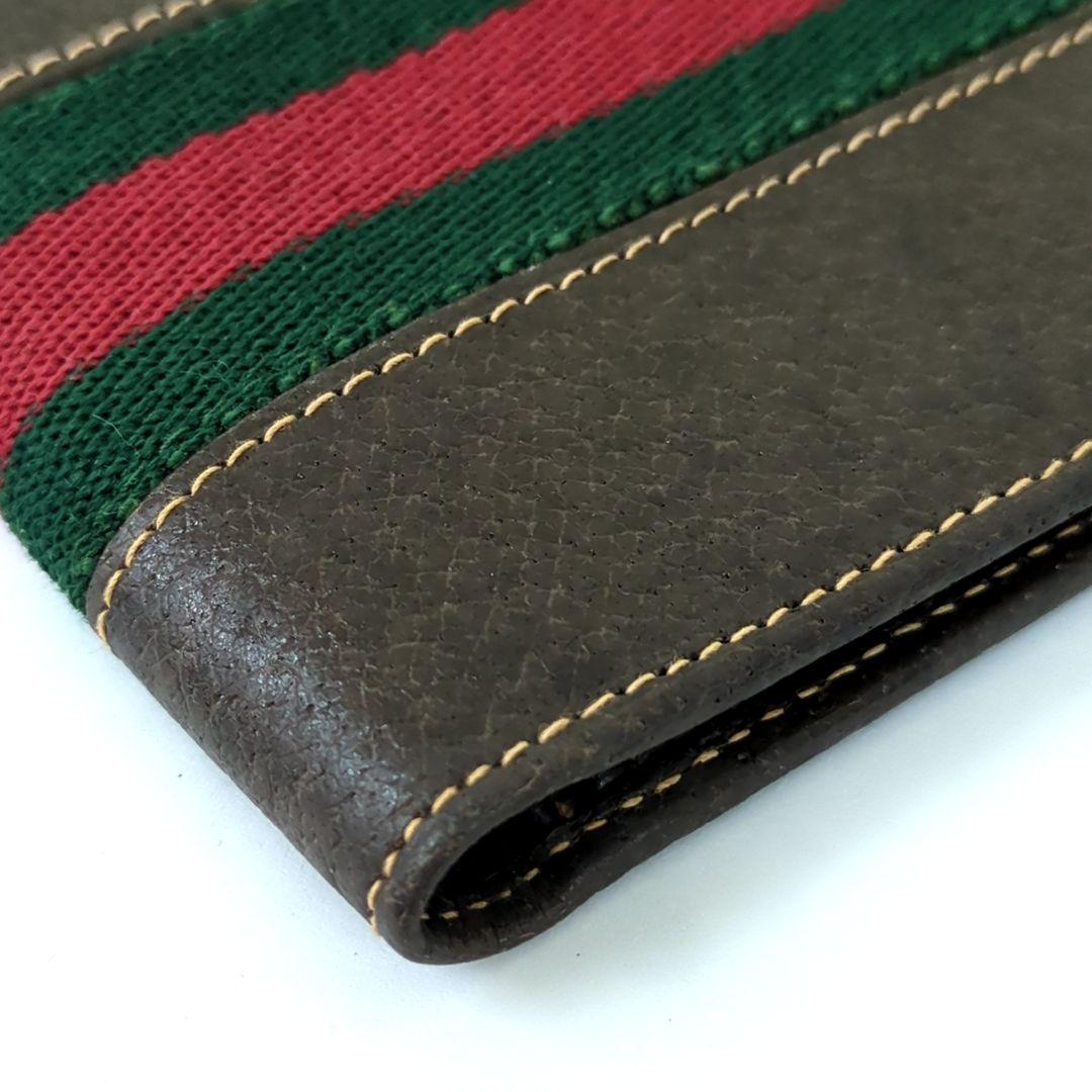 オールド GUCCI グッチ シェリーライン レザー折り財布 ブラウンイタリア製