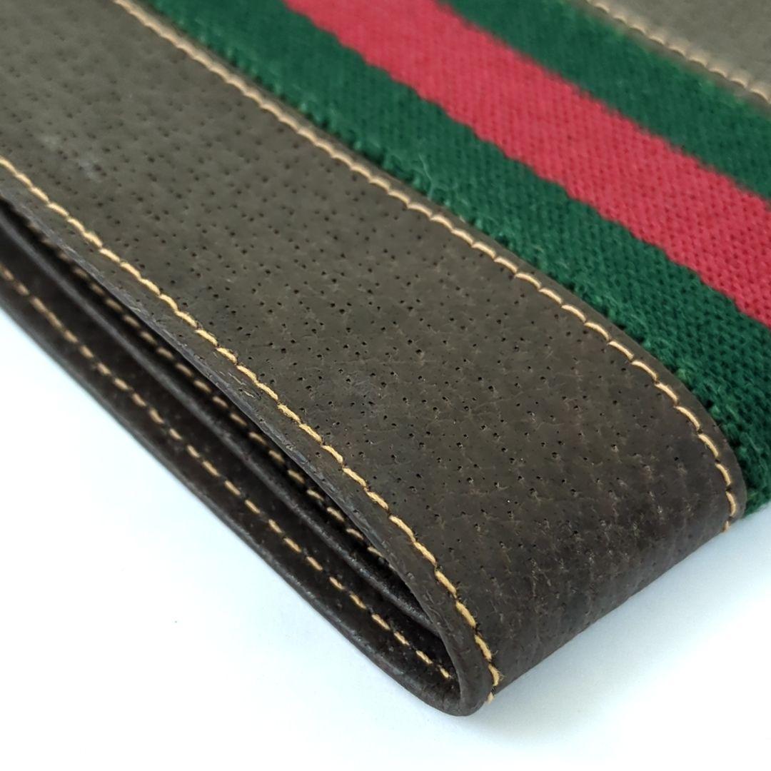 オールド GUCCI グッチ シェリーライン レザー折り財布 ブラウンイタリア製