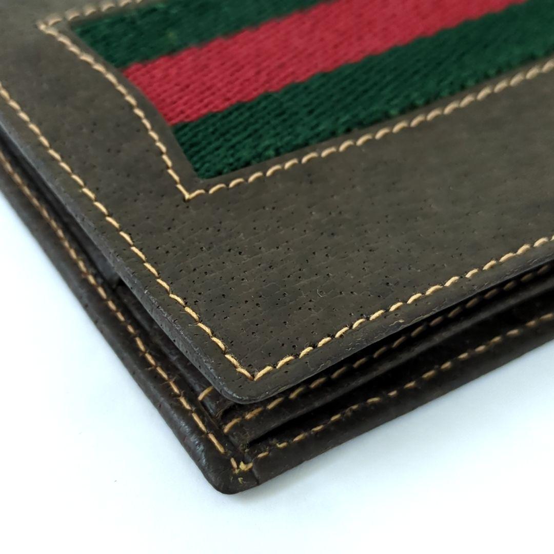 オールド GUCCI グッチ シェリーライン レザー折り財布 ブラウンイタリア製