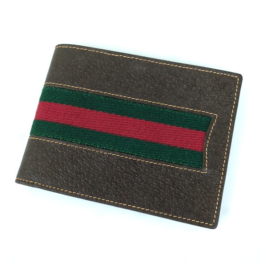 オールド GUCCI グッチ シェリーライン レザー折り財布 ブラウンイタリア製