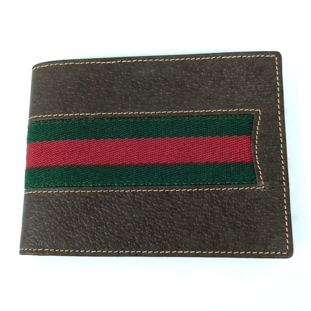 オールド GUCCI グッチ シェリーライン レザー折り財布 ブラウンイタリア製