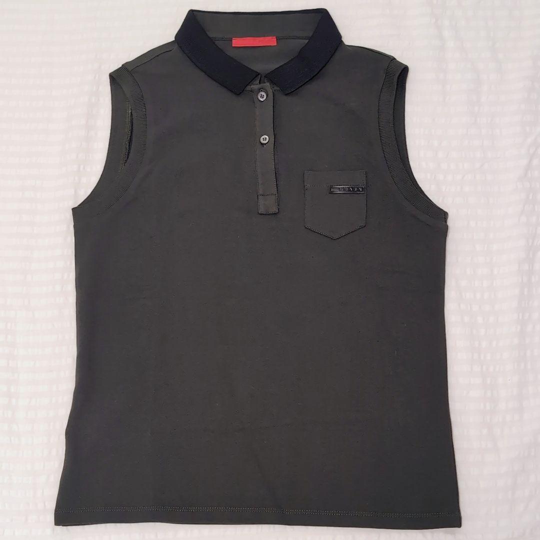 PRADA ノースリーブポロシャツ カーキ×ブラック　S