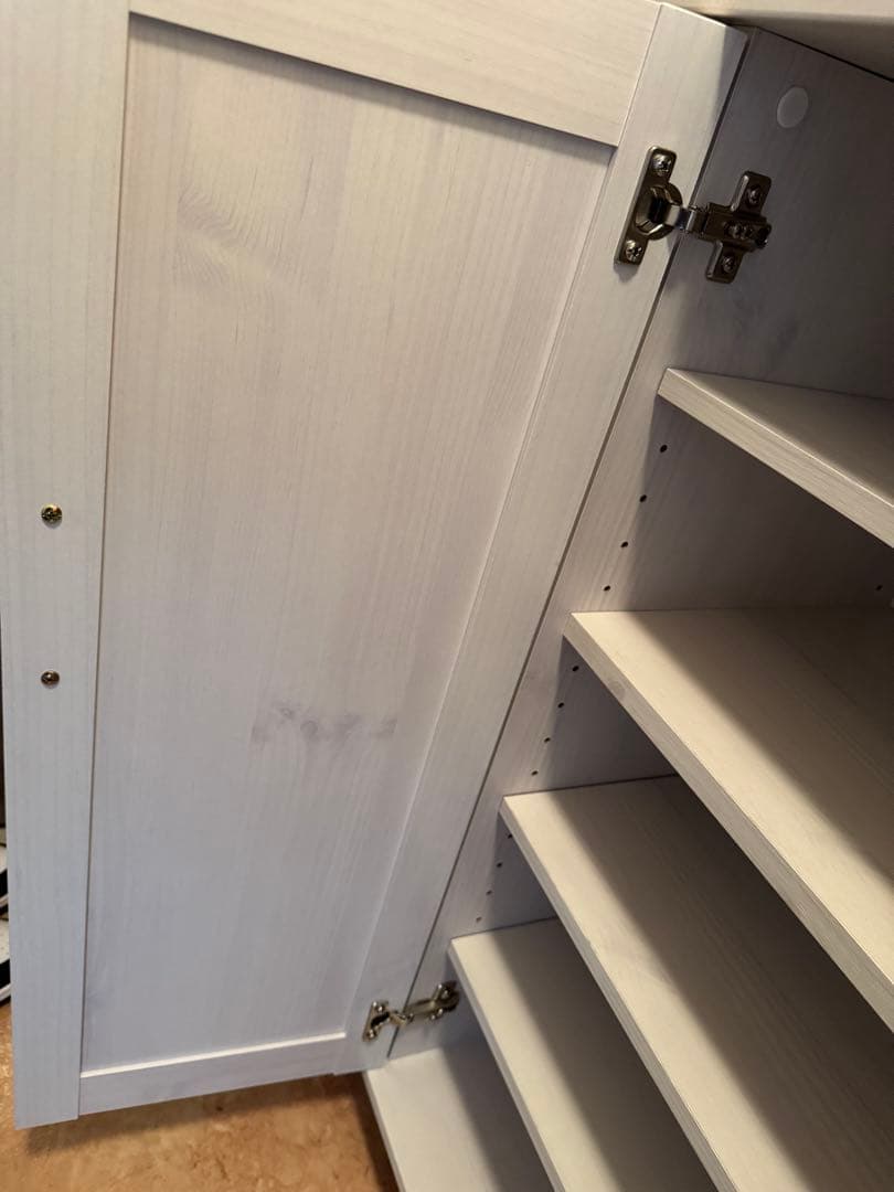 ニトリ　木製シューズラック ミラー付きライトグレー