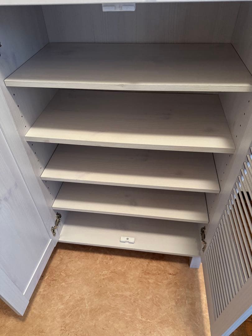 ニトリ　木製シューズラック ミラー付きライトグレー