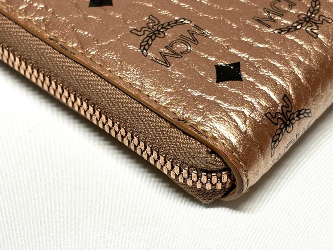 【美品】MCMエムシーエム　ラウンドファスナー　長財布　ピンクゴールド