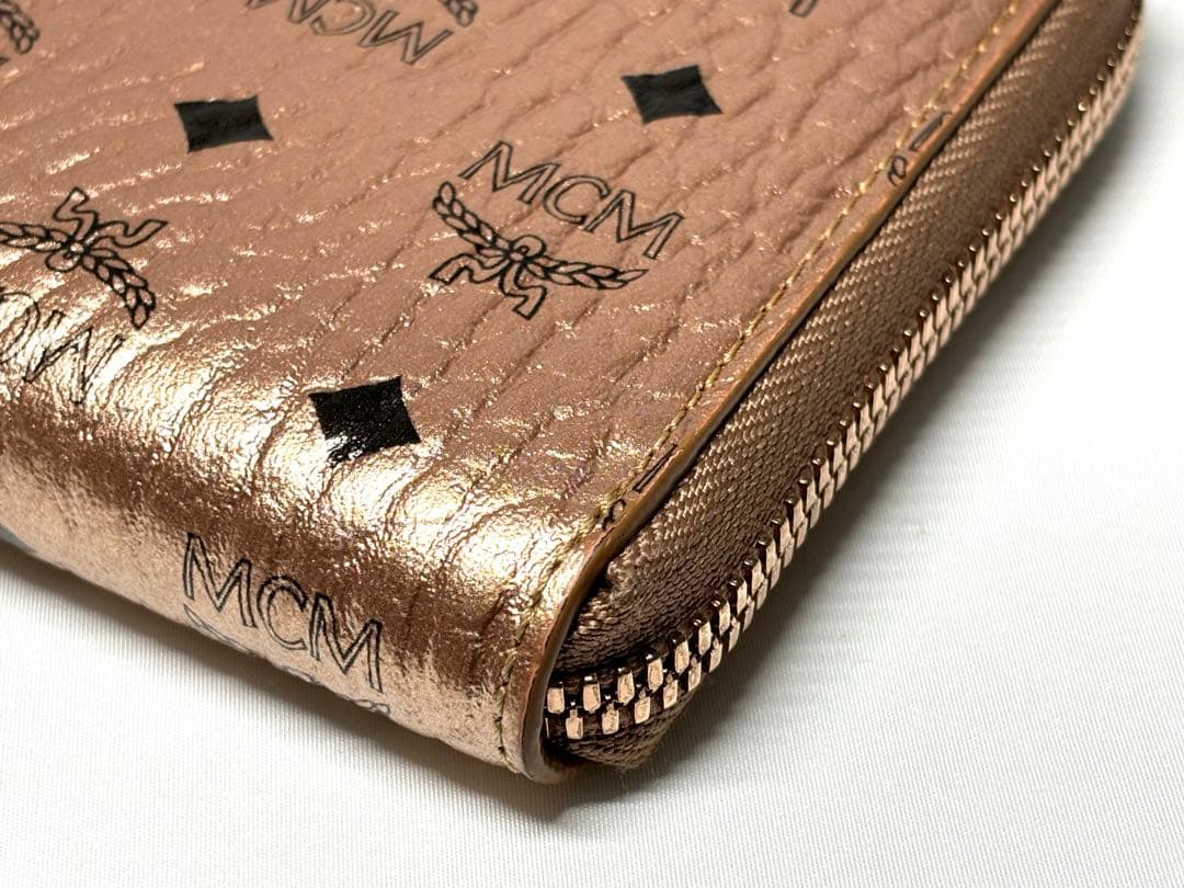 【美品】MCMエムシーエム　ラウンドファスナー　長財布　ピンクゴールド