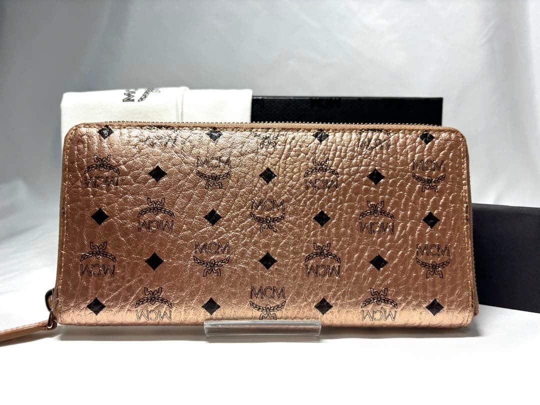 【美品】MCMエムシーエム　ラウンドファスナー　長財布　ピンクゴールド