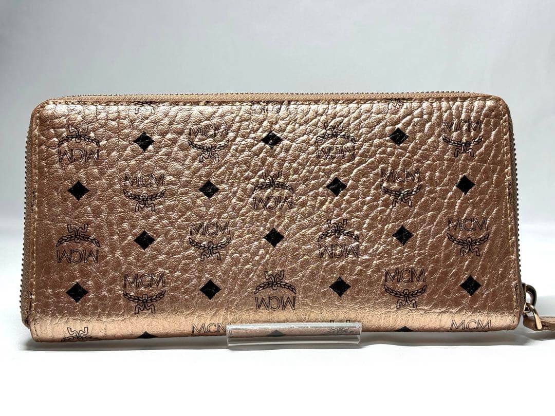 【美品】MCMエムシーエム　ラウンドファスナー　長財布　ピンクゴールド