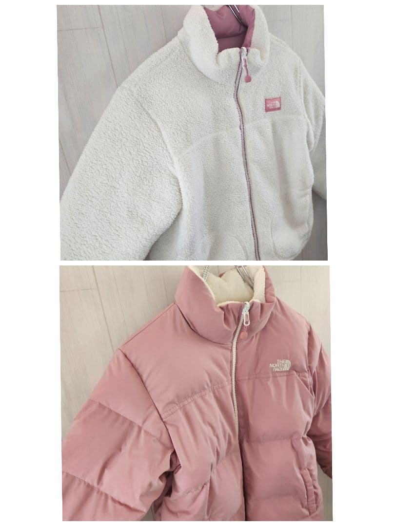【希少】ノースフェイス キッズ 中綿ジャケット リバーシブル 白×ピンク 140