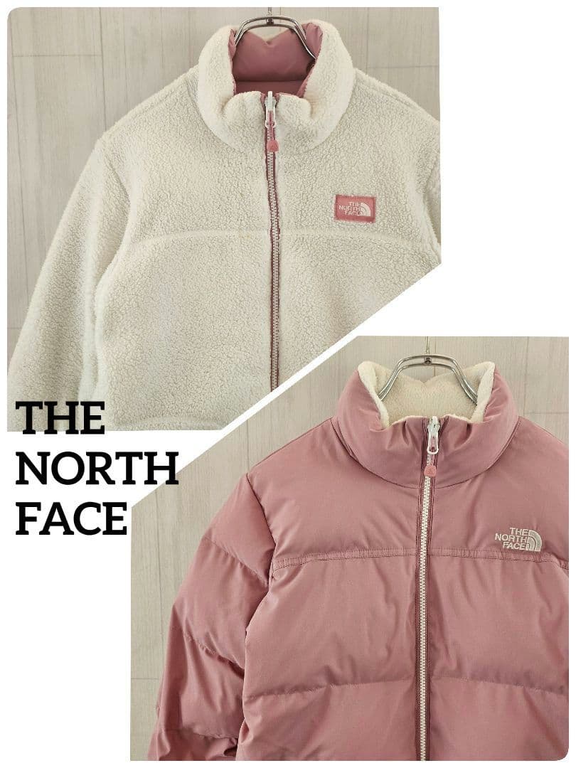 【希少】ノースフェイス キッズ 中綿ジャケット リバーシブル 白×ピンク 140