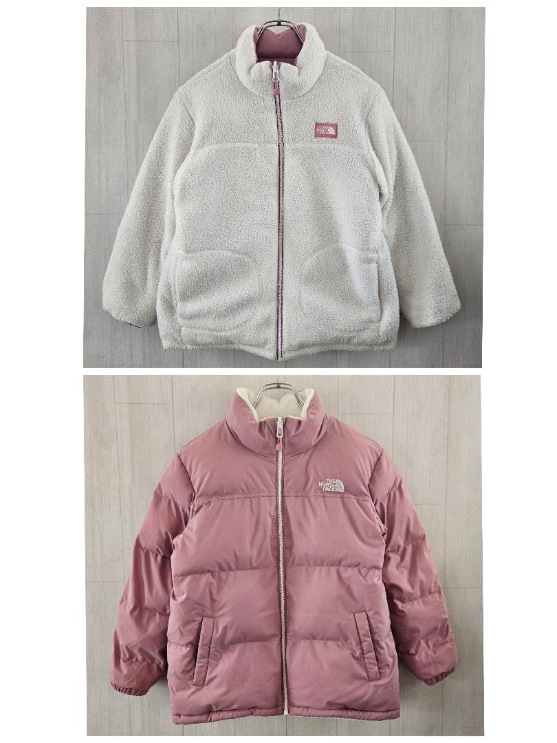 【希少】ノースフェイス キッズ 中綿ジャケット リバーシブル 白×ピンク 140