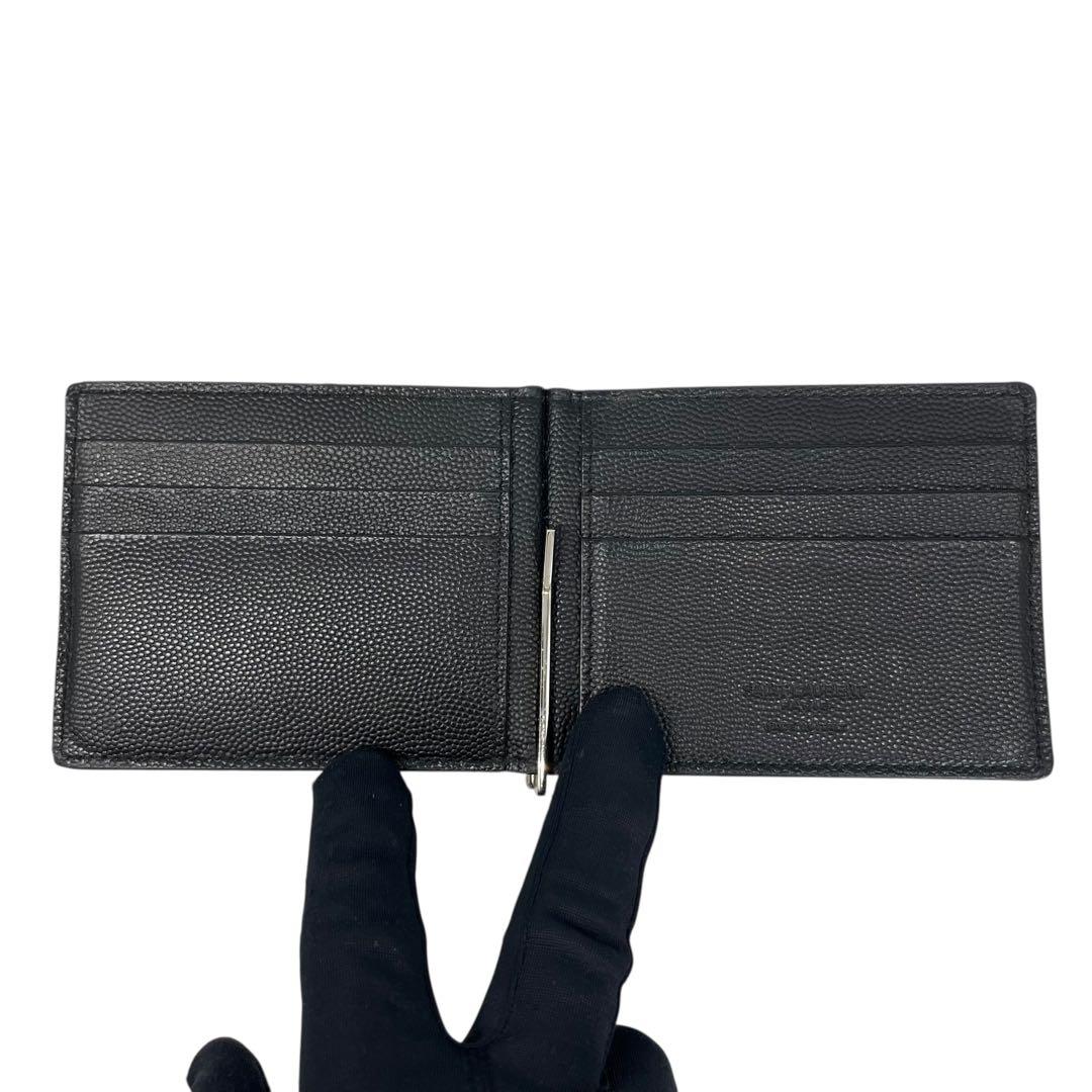 極美✨サンローラン マネークリップ 札入れ カードケース キャビアスキン 黒