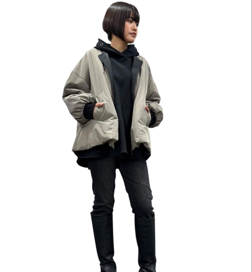 中綿フレアコート・グレイッシュピンク