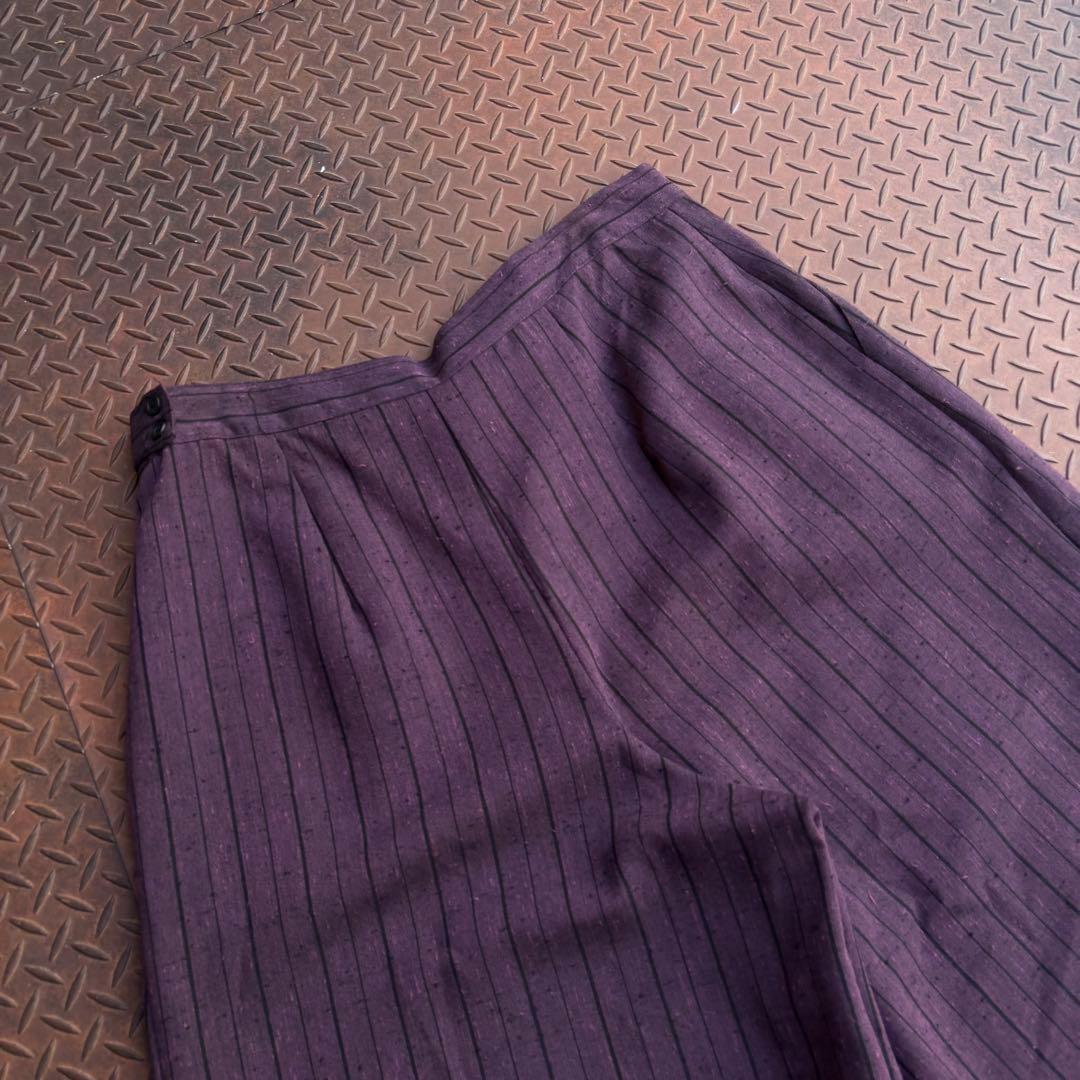 80-90s クロップドパンツ ポリレーヨン ネップ ストライプ ワイド