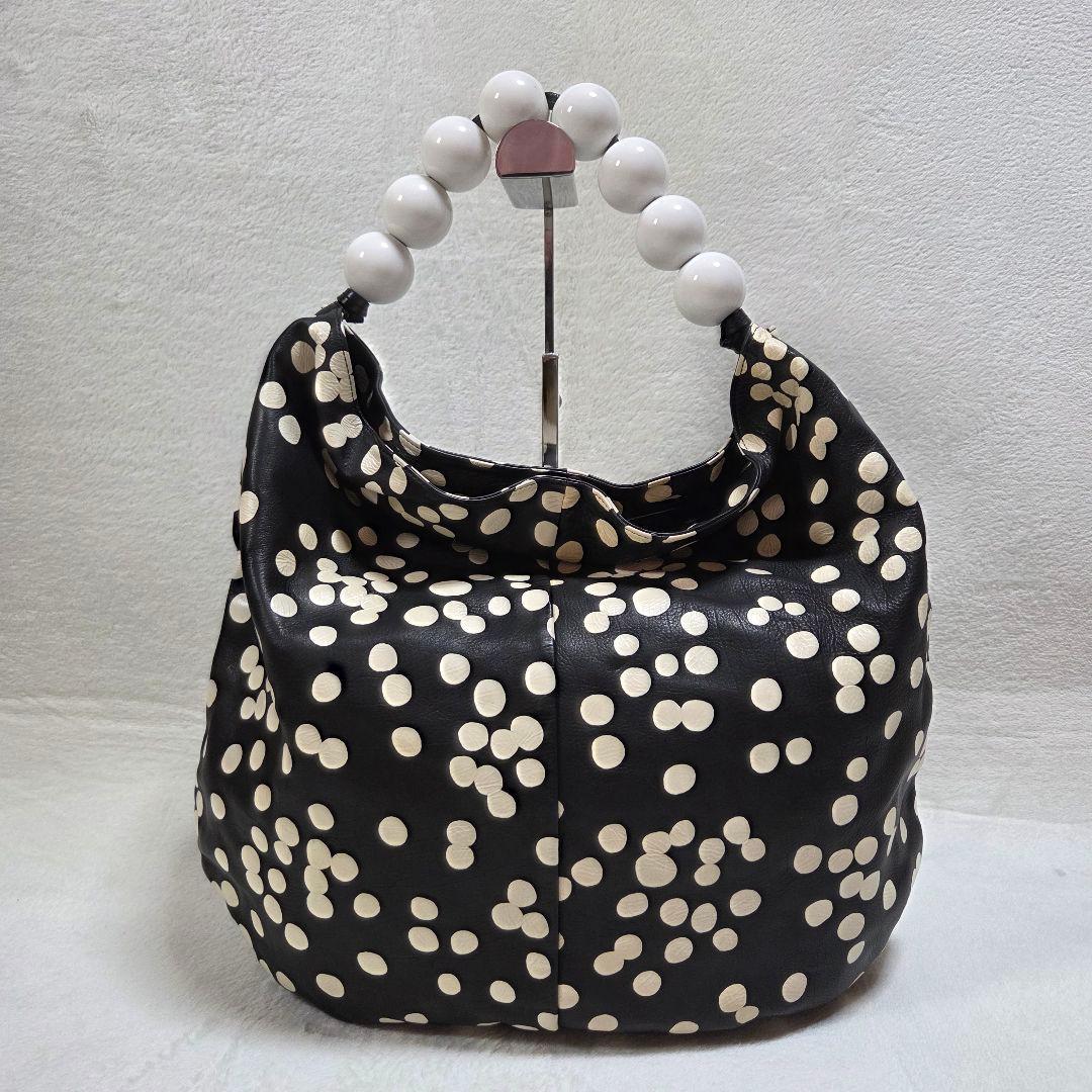 [美品]kawa-kawa ワンショルダーバッグ ドット柄 ボールハンドル