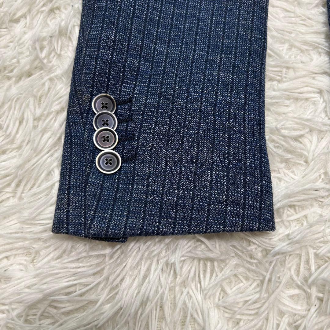 【美品】ラルディーニ テーラードジャケット リネン使用 ネイビー 段返り 50