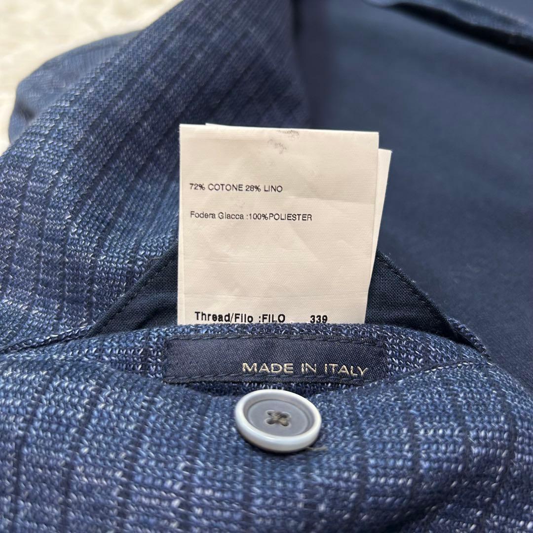 【美品】ラルディーニ テーラードジャケット リネン使用 ネイビー 段返り 50