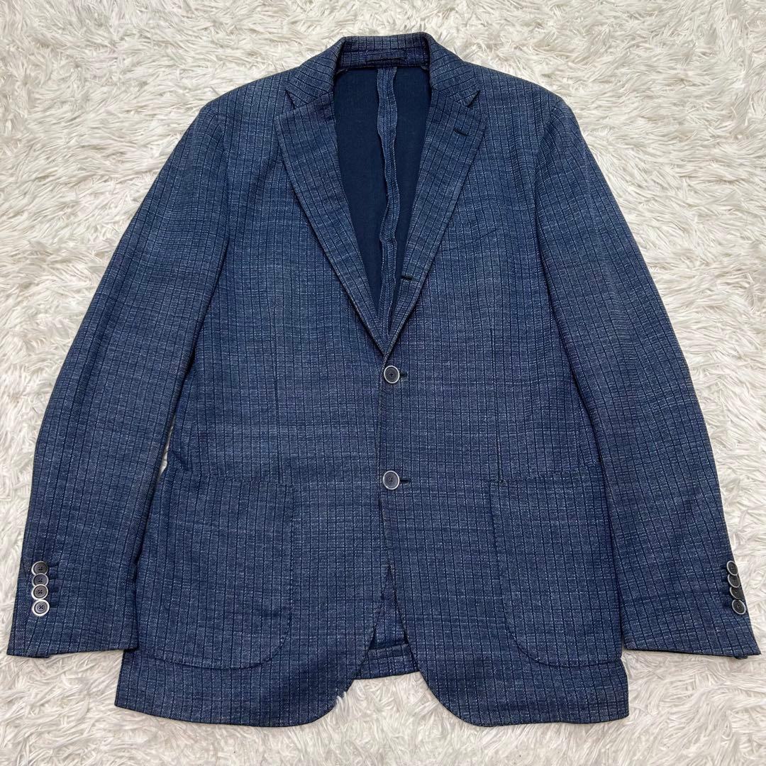 【美品】ラルディーニ テーラードジャケット リネン使用 ネイビー 段返り 50