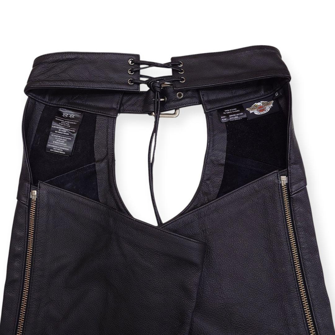 【美品】HARLEY DAVIDSON 牛革 ブラック レザーチャップス S 黒
