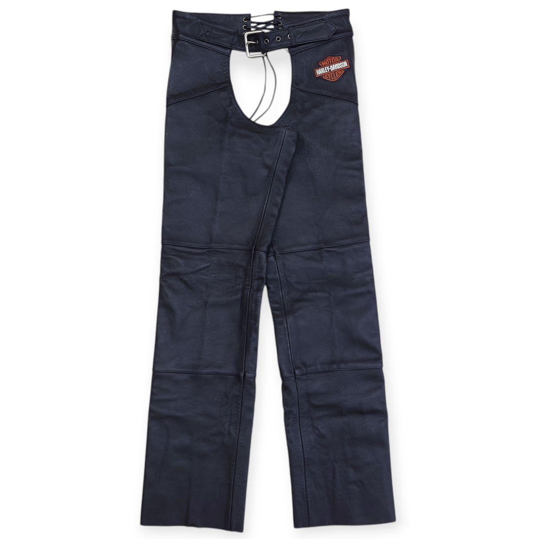 【美品】HARLEY DAVIDSON 牛革 ブラック レザーチャップス S 黒