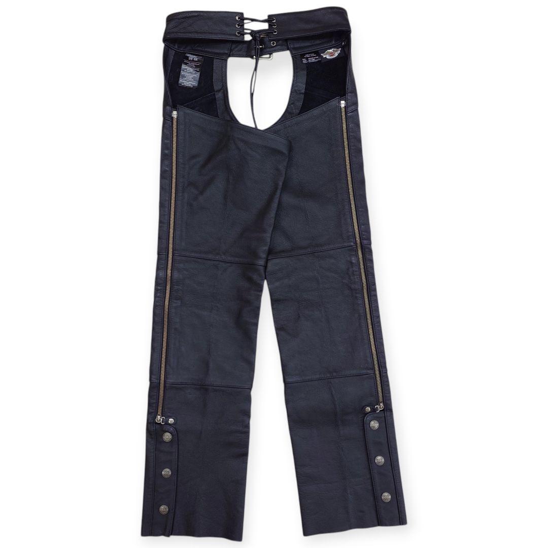 【美品】HARLEY DAVIDSON 牛革 ブラック レザーチャップス S 黒