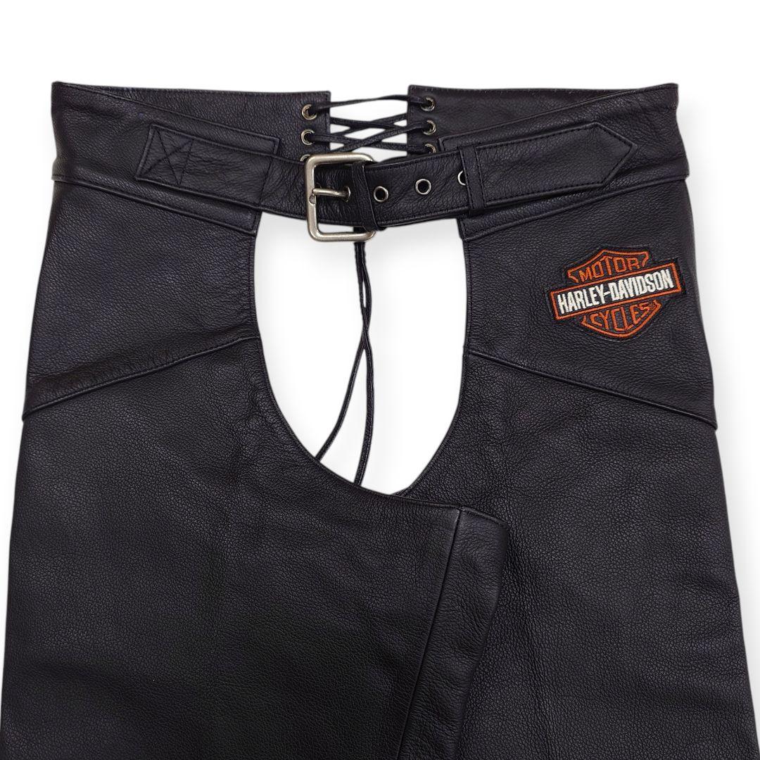【美品】HARLEY DAVIDSON 牛革 ブラック レザーチャップス S 黒