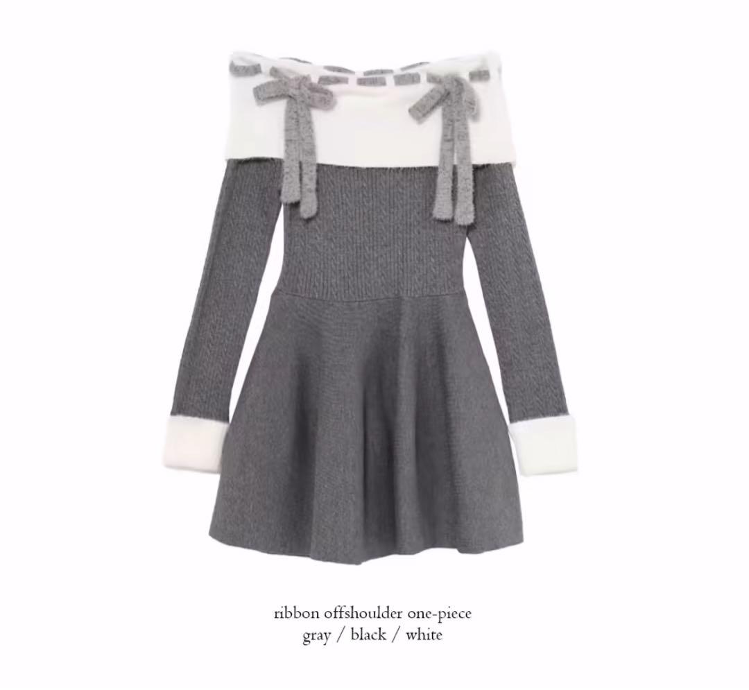 リボンオフショルダーワンピース bubbles