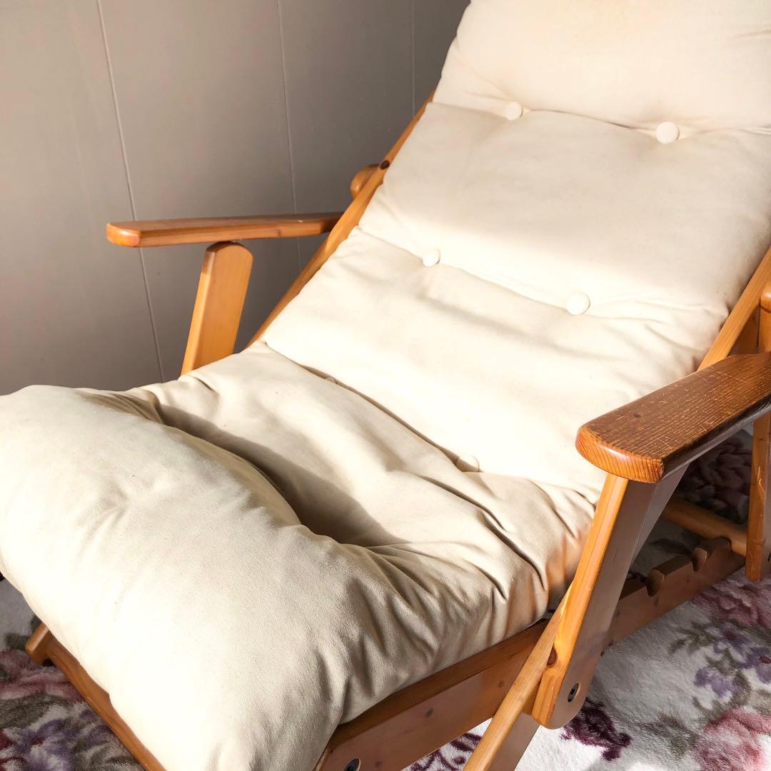 リクライニングアームチェア 木製フレーム 折りたたみチェア デッキチェア