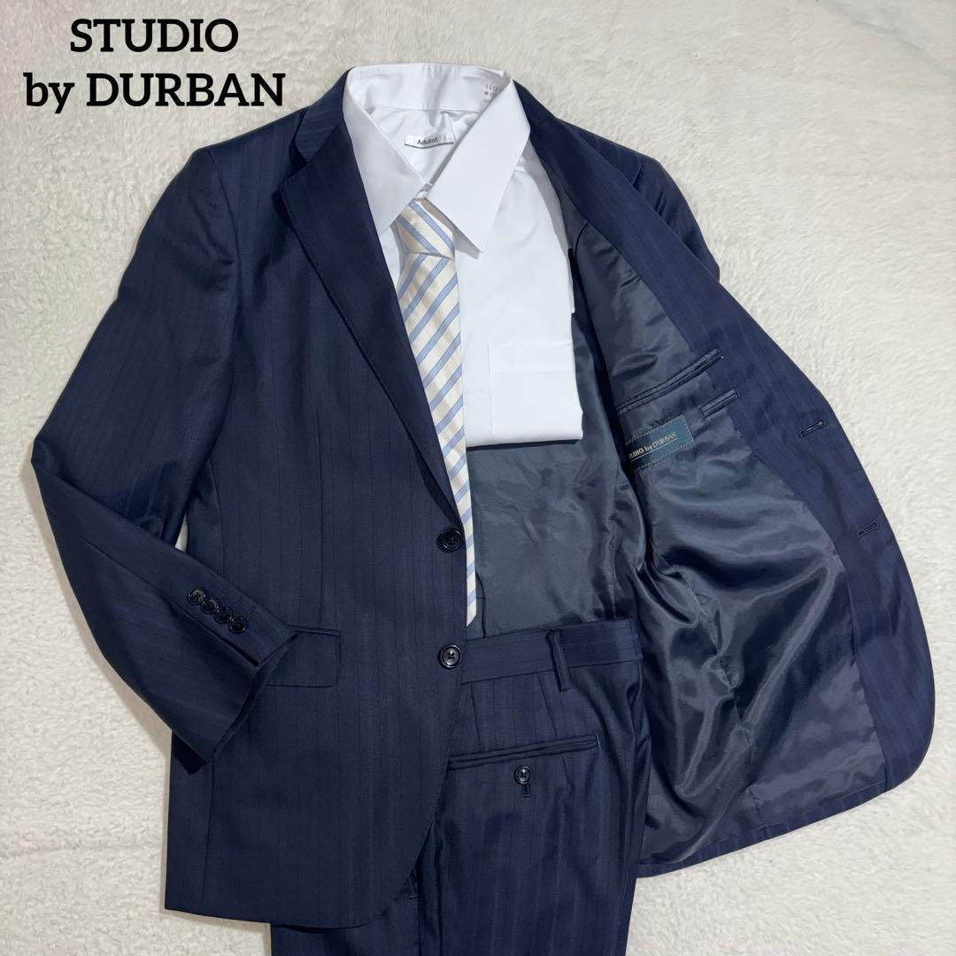 ダーバン　高級生地DRAGO ストライプスーツ　ダークネイビー　ビジネス　通勤