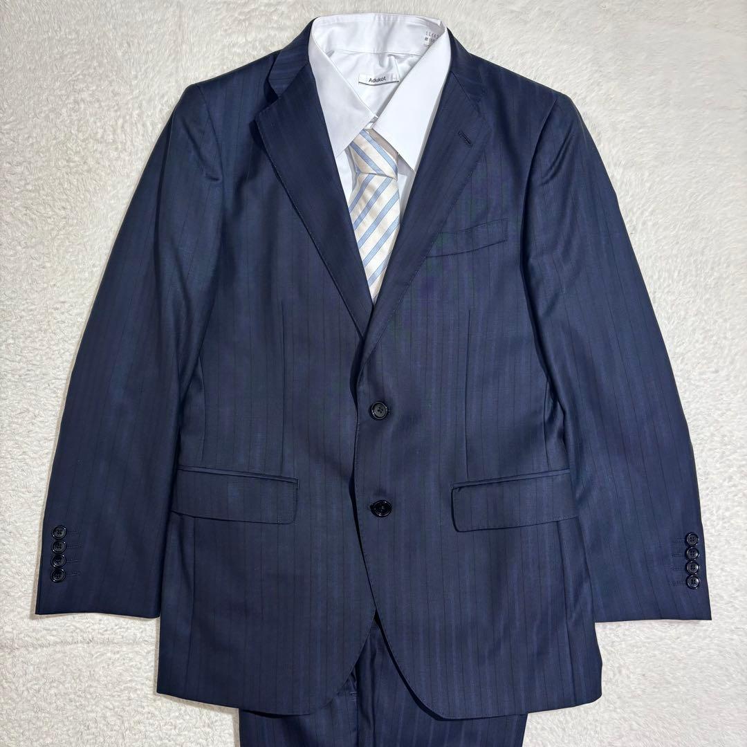 ダーバン　高級生地DRAGO ストライプスーツ　ダークネイビー　ビジネス　通勤