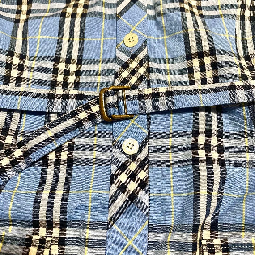 バーバリーズ ノバチェック シャツワンピース ブルー 水色 160 半袖 ベルト