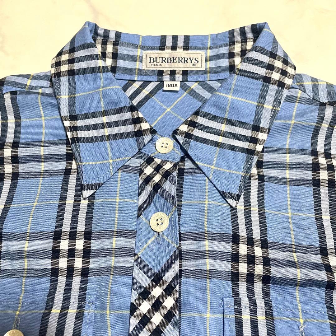 バーバリーズ ノバチェック シャツワンピース ブルー 水色 160 半袖 ベルト