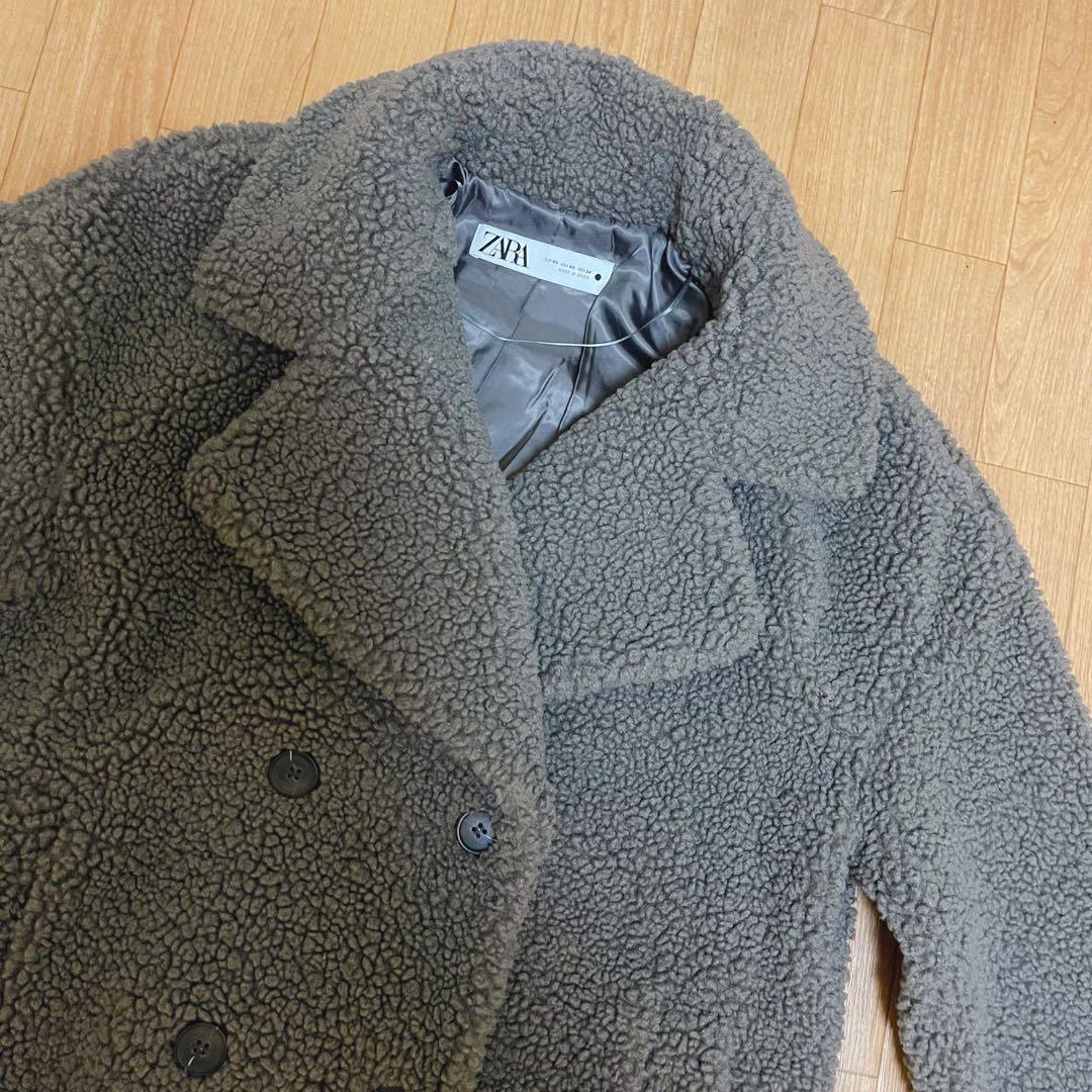 【美品】完売品　ZARA ダブルブレスト　フェイクボアコート　テディベア　XS