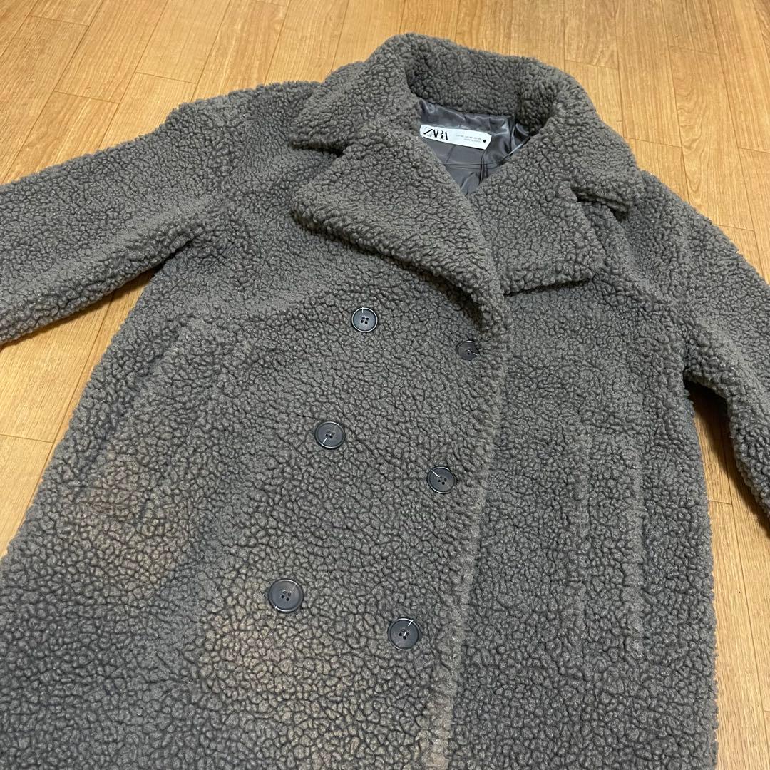 【美品】完売品　ZARA ダブルブレスト　フェイクボアコート　テディベア　XS