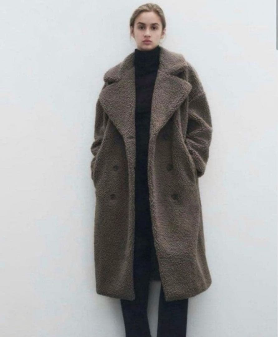 【美品】完売品　ZARA ダブルブレスト　フェイクボアコート　テディベア　XS