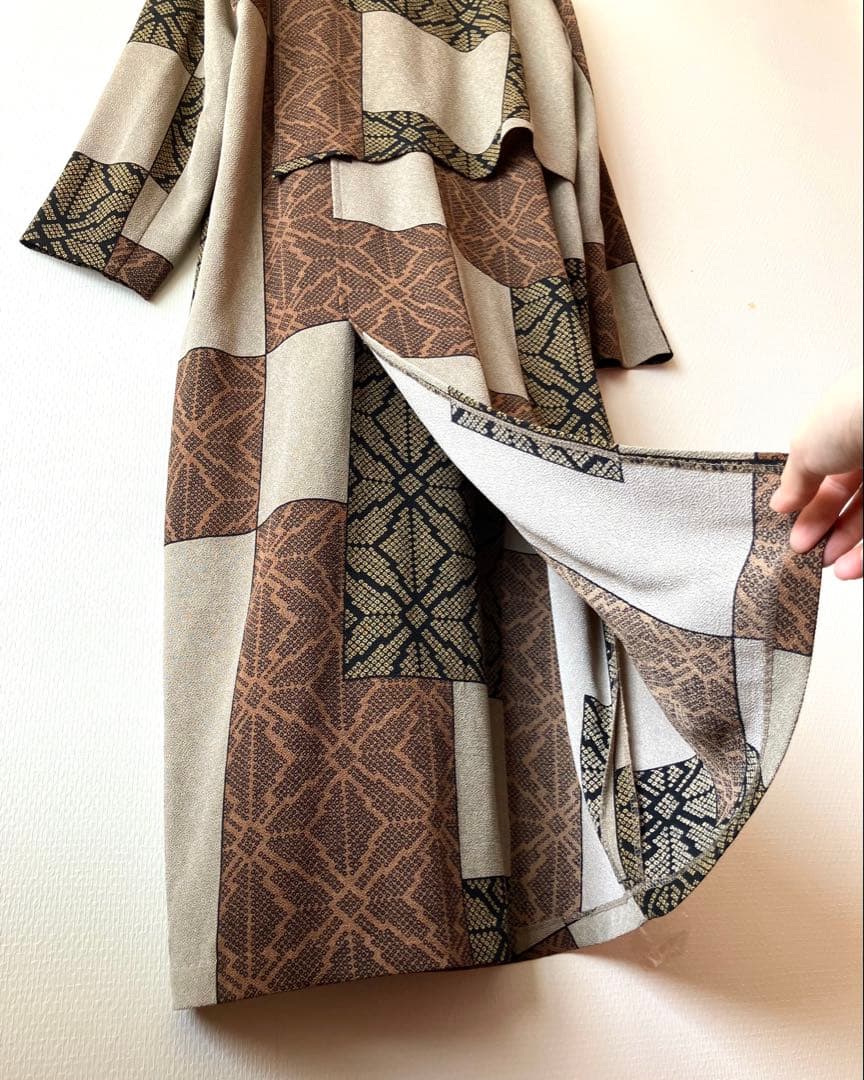 詩仙堂 ちりめんアシメントリーロングコート絞り柄 麻の葉紋様 前開きワンピース