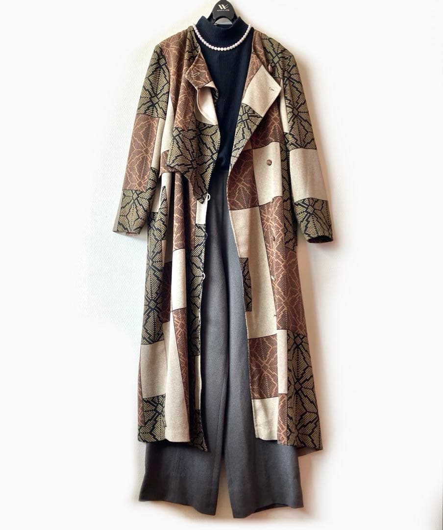 詩仙堂 ちりめんアシメントリーロングコート絞り柄 麻の葉紋様 前開きワンピース